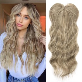 PORSMEER Hairpieces for Thin Hair Topper, 45 cm Long Wavy Hairpieces, Synthetic Wig Topper for Women, Highlight Clip-In Wiglet with Fringe, Add Hair Volume (Ash Brown)