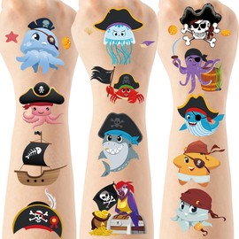 Pirate Animal Temporary Tattoos for Kids - 280 Pcs Animal Fake Tattoo for Birthday Party Decorations, Sea & woodland Cute Animal Favors Supplies for Boys Girls(8 Sheets)