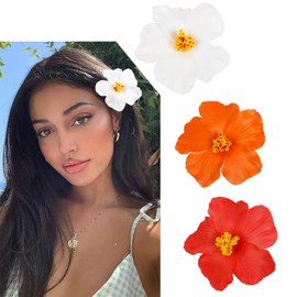 TEBIEKOY 3Pcs Hawaiian Flower Hair Clips for Women Plumeria Hibiscus Hair Clip 3.5 Inch Artificial Flower Clips for Vacation Party Beach Accessories