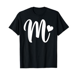 white letter M monogram initial minimalist heart graphic T-Shirt