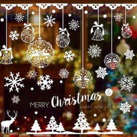 WEEMAGIC 220 Pcs Christmas Window Clings Static Snowflakes Window Clings Decals Stickers Christmas Window Decorations Indoor Merry Christmas Winter Wonderland Decorations Ornaments Party Supplies
