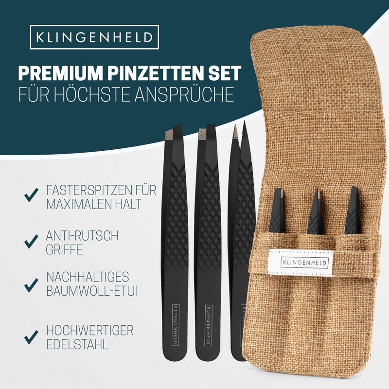 KLINGENHELD Professional Tweezers Set with ComfortGrip Tips and Non-Slip Handle