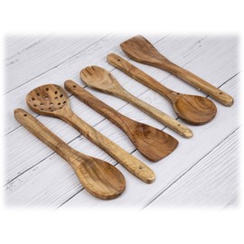 Zyntix Cooking Utensils Set - Handmade Natural Wood Kitchen Utensils, Unpolished, Set of 6, Durable and Eco-Friendly Tools for Cooking and Baking, Usefor Non-Stick Cookware