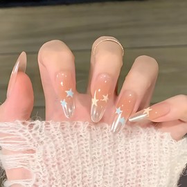ALLEVG Nail Tips, Long, 24 Pieces, Nail Tips, Almond, Autumn, Winter, Popular, Japanese Style, Simple, Cute, Stylish, Coming of Age of Arts, School Entrance Ceremonies, Graduation Ceremonies,