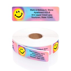 Tie Dye Smiley Designer Rolled Address Labels with Elegant Plastic Dispenser