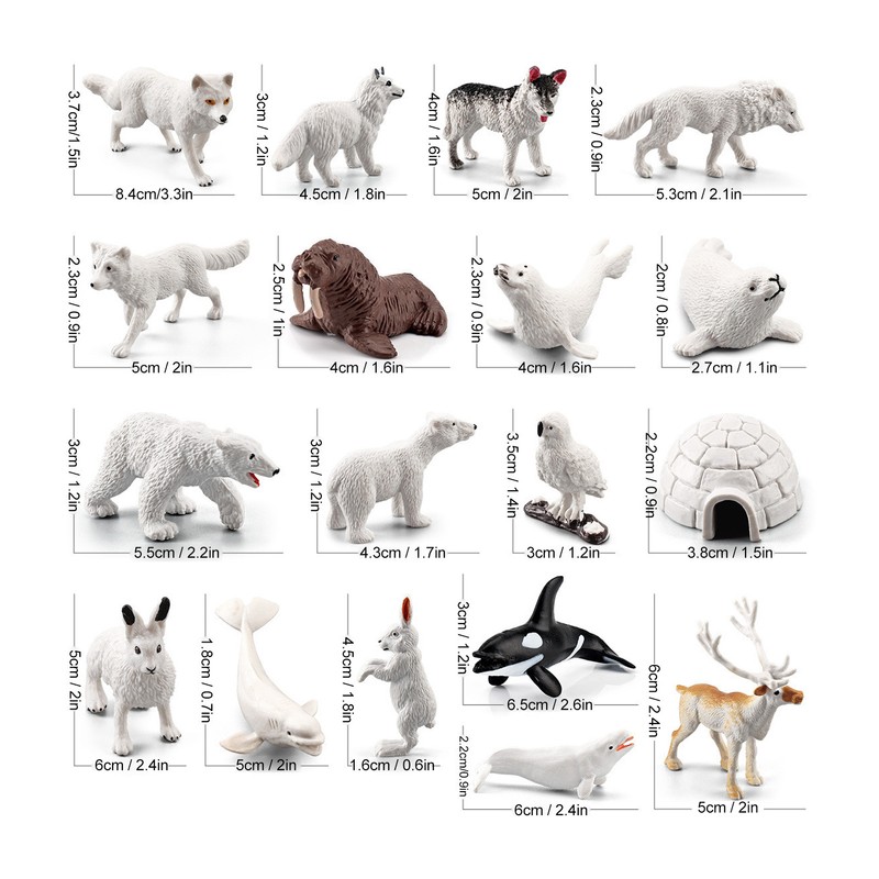Arctic Animal Figurine Set 18pcs Kid Simulated Arctic Hare Reindeer