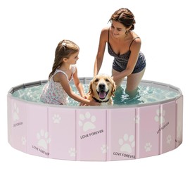 mandla Foldable Kiddie Pool,Dog Pool for Bathing,Hard Plastic Kiddie Pool for Kids,Portable PVC Dog Bathtub Outside Kids Swimming Pool for Pets and Dogs (Pink Foot, 63in)