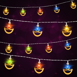 Landifor 9.8ft Diwali Light String Indian Themed Festival of Light Fairy Lights 20LEDs Colourful Dīpāvali Hanging Light Diwali Flame Shaped Lamps for Deepavali Indian Themed Diwali Puja Decor