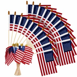Crystal Lemon 20-Pack Small US American Flags – 4x6 Inch Handheld Stick Flags with Golden Spear Tips for Parades, Parties, and Classroom Use