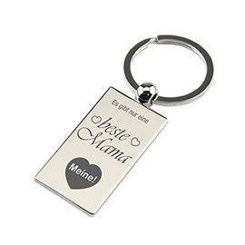 Rectangular Chrome Keyring with Engraving "Es gibt nur eine beste Mama - Meine!" – Chrome – Gift for Mother for Mother's Day, Birthday or Christmas Gift