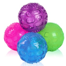 PJDH 3'' Squeaky Dog Toy Balls for Lagre Medium Breed, Indestructible Dog Balls for Playing, Fetching & Retrieving, Durable Aggressive Chewers, 4 PCS Red+Purple+Green+Blue