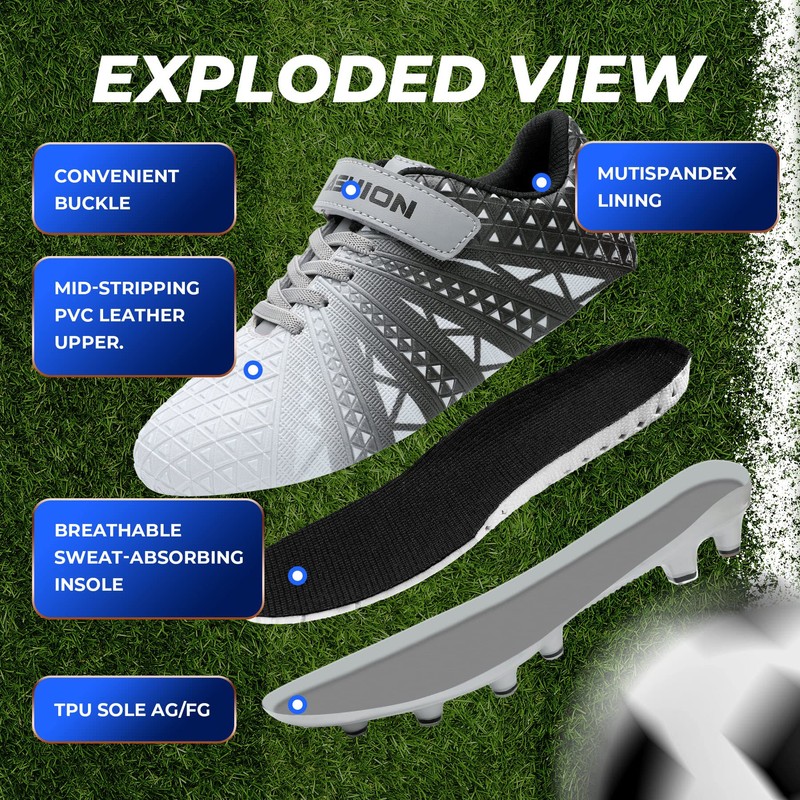 Littleplum Children's Football Boots Outdoor Athletic Soccer Shoes, B Silver