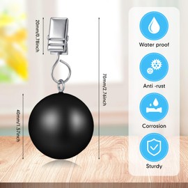 Cinnvoice 4 Pack Heavy Duty Curtain Weights Heavy Tablecloth Weights Ball with Metal Clip for Outdoor Tables Shower Curtain Flag (Black)