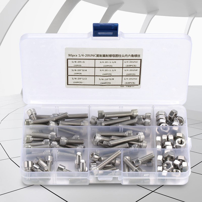 Tissting 90pcs 1/4-20UNC Hex Socket Cap Head Bolts, Stainless Steel