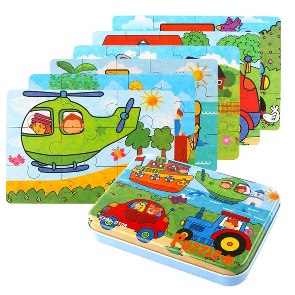 EDATOFLY 6 Sheets Puzzles for 3 Year Olds, Wooden Jigsaw