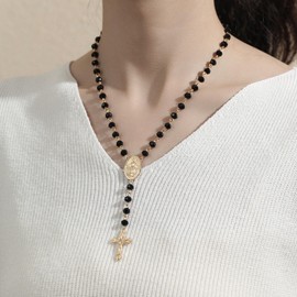 Rosary Necklace Cross Necklace for Women Baptism Faith Gifts Charm Necklace Colorful Cross Pendant Necklace
