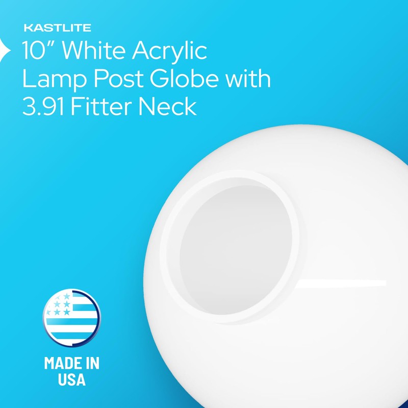 KastLite 10" White Acrylic Lamp Post Globe | Smooth Textured
