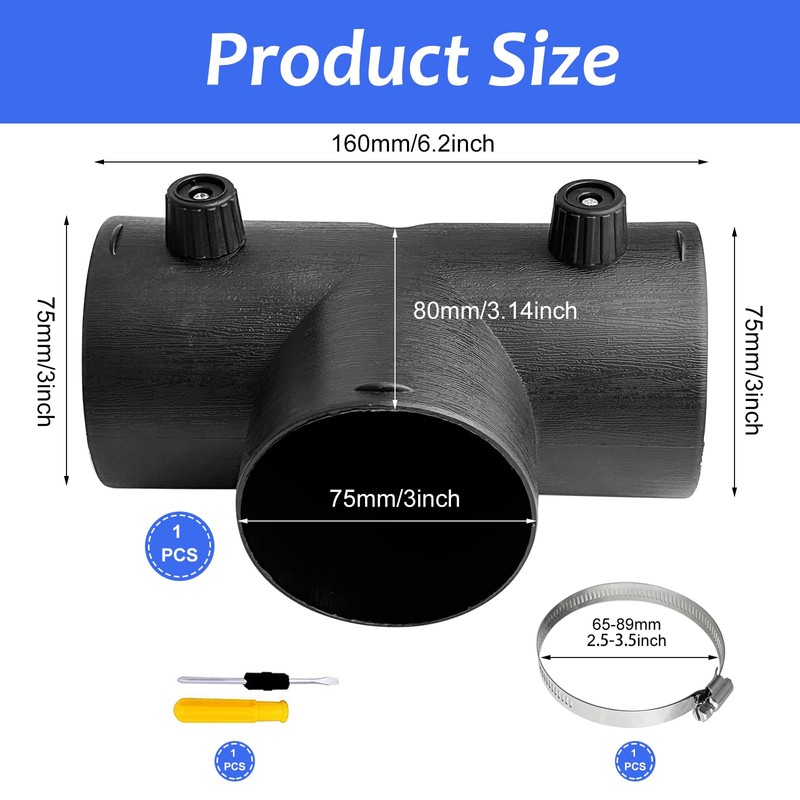 WZYTEU Auxiliary Heater Accessories Diameter 75 mm, Type T Three-Way