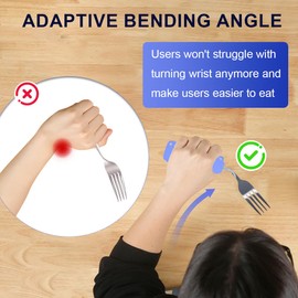 Ehucon Adaptive Utensils,Curved Angled Spoon and Fork Set,for Tremors Parkinsons Limited or Elderly,Lightweight Cutlery with Non-Slip Easy Grip Handles