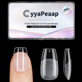 CyyaPeaap Short Coffin Nail Tips, 240Pcs Half Matte Gel Fake Nails, No File Half Matte Full Cover Clear Press on Nails for Nail Extension, Manicure, Home DIY, Salon, 12 Sizes, Acrylic Pre-Shaped Nails