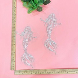GNSN 2X DIY Sequin Beaded Patches Sewing 3D Mermaid Pattern Appliques
