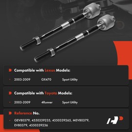 A-Premium 2 x Front Inner Tie Rod Ends, Compatible with Toyota 4Runner & Lexus GX470, 2003-2009, Sport Utility