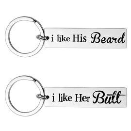 I Like His Beard, I Like Her Butt Couples Funny Gag Keychains Set - Unique Wedding Gift for Couple - His and Hers Anniversary Birthday Present for Husband and Wife - Christmas Gifts for Him and Her