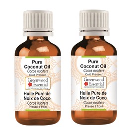 Greenwood Essential Pure Coconut Oil (Cocos Nucifera) Natural Therapeutic Quality Cold Pressed (Pack of Two) 100 ml x 2 (6.76 oz)
