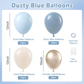 60pcs Dusty Blue Balloons 12inch with Sand White Metallic Gold Dusty Pastel Blue Balloons for Wedding Gender Reveal Baby Bridal Shower Birthday Party Decorations