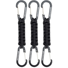 BRAVESHINE Braided Paracord Cord with Carabiner on Both Ends Carabiner Paracord Lanyard Keychain Keychain Outdoor Camping Hook Hanger (3 Carabiners on Both Ends)