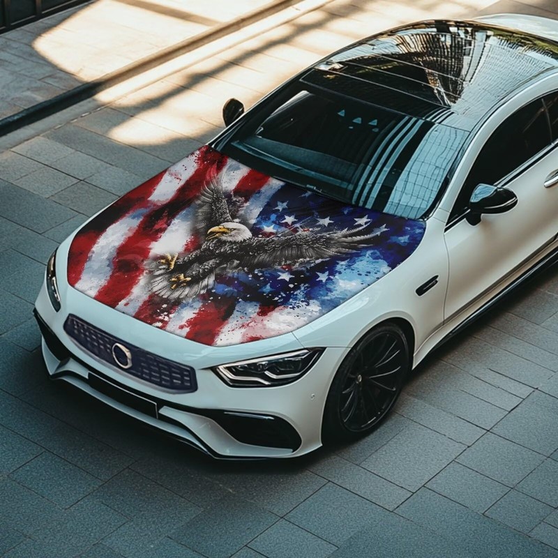 Bald Eagle American Flag Car Hood Cover Protector for SUV