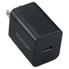 Elecom EC-AC6820BK Type-C USB-C 20W USB PD Compatible, 1 Port, PSE Certified, GaN Adapted, Foldable Plug, Black