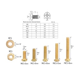 LBY 600pcs M2.5 Machine Screws(Truss Head), Phillips Pan Head Bolts Nuts Flat Washers, Copper(Yellow)