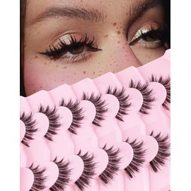 Adious Manga Fake Eyelashes Wispy Lashes Anime Fake Lash Asian False Lashes 7 Pairs Manhua Lashes Cosplay Strip False Eyelashes Pack XA68