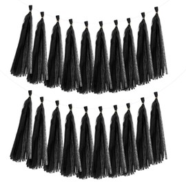 sourcing map 20Pcs Tassel Garland Banner Tissue Paper for Streamers Party Decorations, Valentine's Day Birthday Decor for Women with Rope and Tie Wire (Black, 14.6Inch)