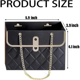 12PCS Flower Paper Gift Bag, Bouquet Storage Bucket Florist Handbag with Metal Chain, Gift Craft Wrap Bag for Wedding Party Valentine's Day Birthday Mother's Day Bridal Shower Gift Wrap Bags (Black Pink White)