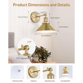 Bailoch Gold Vintage Wireless Battery Operated Wall Sconces, Industrial Cordless Battery Powered Led Wall Lights Set of 2, Wall Lamp Fixture Indoor with Remote Control for Bedroom Farmhouse Gallery