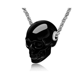 Skullis Signature Gem Skull Pendant Necklace, Amethyst, Citrine, Quart Rock, Black Obsidian, Lapis Lazuli, Malachite, Blue Chalcedony, Carnelian Carved Gemstone Crystal Skull Necklace for Men and Women. (1.2" Black Obsidian)