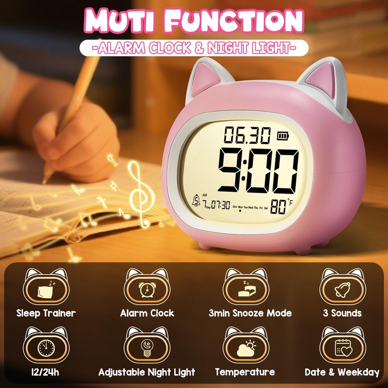 Kids Alarm Clock with Night Light for Kids, Small Digital