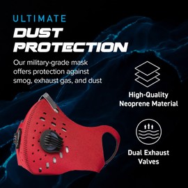 ECO-GEAR Anti Pollution Face Mask with Military Grade Activated Carbon Protection | Anti Smoke, Exhaust Gas, Dust, Pollen | Running, Walking, Cycling and other Outdoor Activities (Pure Red)