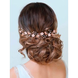 Barogirl Wedding Headpiece Rose Gold Bride Flower Hair Vine Pearl Bridal Crystal Headband for Women (Rose Gold)