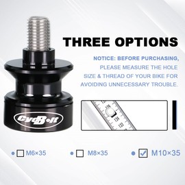 CYCBOLT 10mm Swing Arm Spools Sliders CNC Universal M10 Stand Swingarm Bobbins for All Motorcycle with M10x1.25 Hole Fit for MT-09 MT-10 FZ-09 KLE650 R6 Ninja EX250 FZ1 Z1000 (Black,M10x1.25)