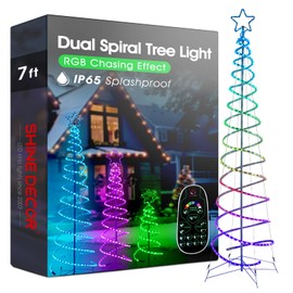 Shine Decor Spiral Tree Light for Christmas, Outdoor Sturdy Dual Spiral Tree-Like Lights, 7FT Holiday Decorative Remote Control RGB Chasing Colorful Tree Lamp with 364 LEDs 24V ETL Adapter
