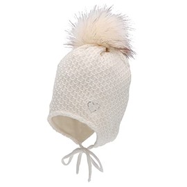 Sterntaler Girls' Bobble Hat Rhinestone Heart Hat, ecru