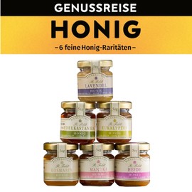 Bremer Gewürzhandel Genussreise Honey Rarities, Honey Set with 6 Selected Honey Varieties, in Practical Resealable Jars, Great Gift, 300 g