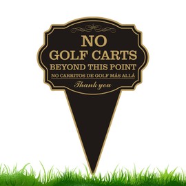 No Golf Carts Beyond This Point Double-Sided Yard Sign with Stake, 10"x14" Aluminum Golf Cart Restriction Sign, English & Spanish Outdoor Sign for Property or Driveway