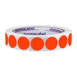 ChromaLabel 3/4 Inch Round Removable Color-Code Dot Stickers, 1000 per Roll, Fluorescent Red-Orange