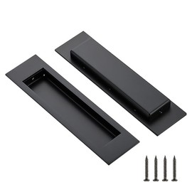 Ravinte 2 Pack Black Sliding Closet Door Handles Black Flush Pulls 8 inch Length Recessed Finger Pulls for Sliding Barn Door Sqaure Cabinet Pulls Stainless Steel