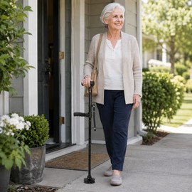 Folding Walking Cane for Senior Mobility – LED Light, Alarm & 4-Foot Base for Home, Travel & Daily Walking