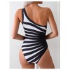 WDIRARA Women's Striped One Piece Swimsuit Asymmetrical Swimwear Monokini Black